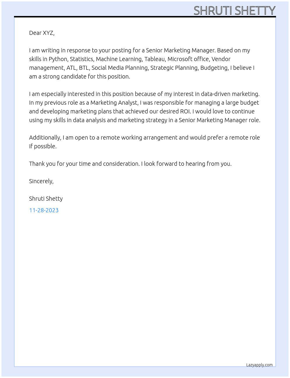 Senior Marketing Manager At Google Cover Letter