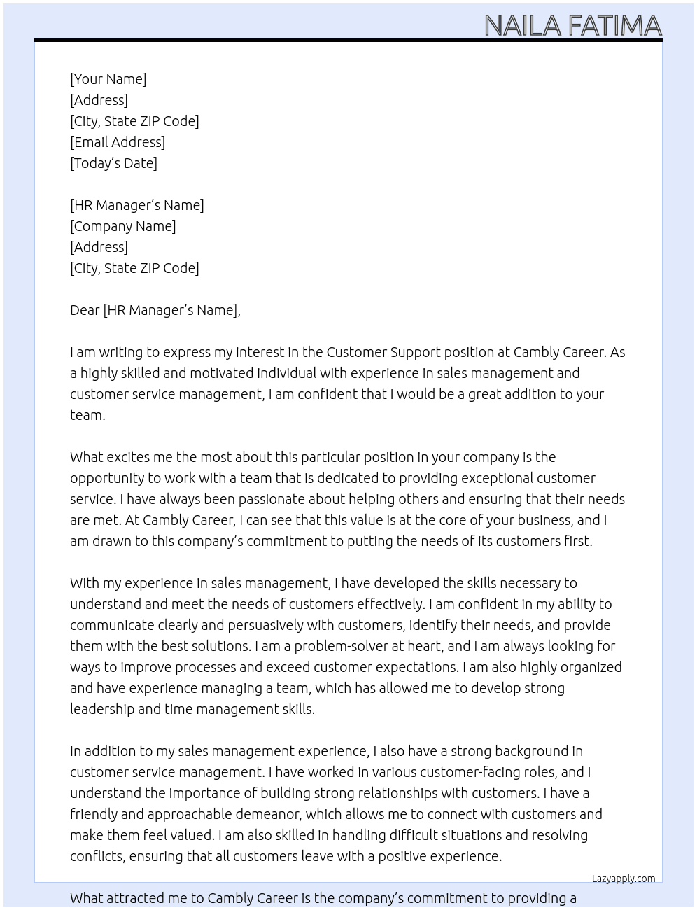 Customer support At Cambly career Cover Letter