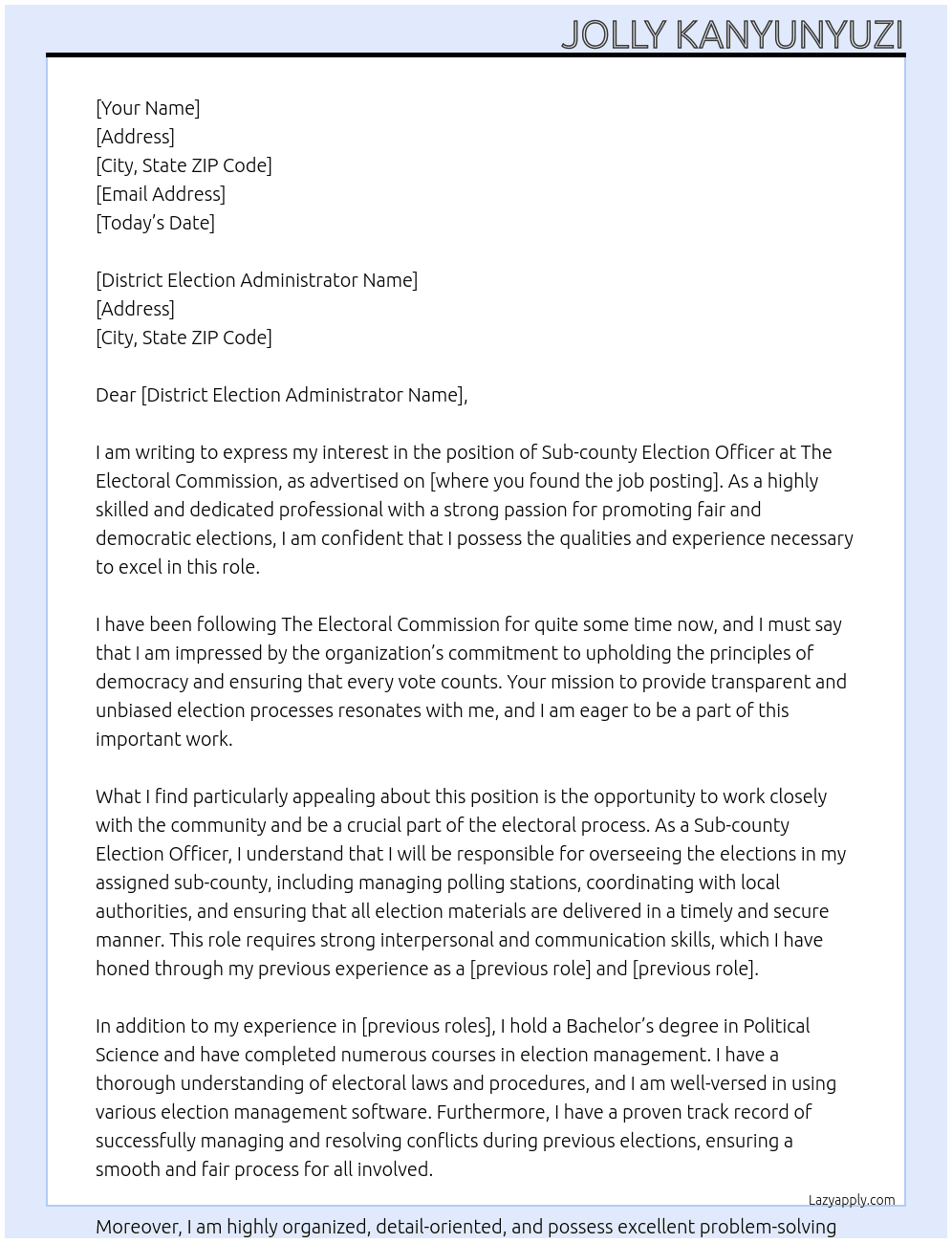 Sub-county election officer At The Electoral Commission Cover Letter