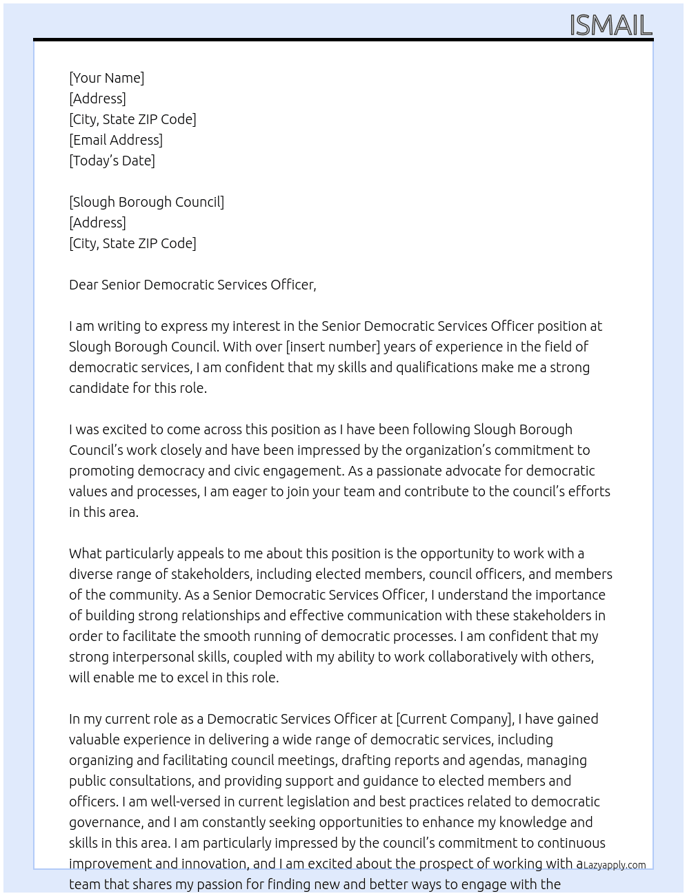 Senior Democratic Services Officer At Senior Democratic Services Officer Cover Letter