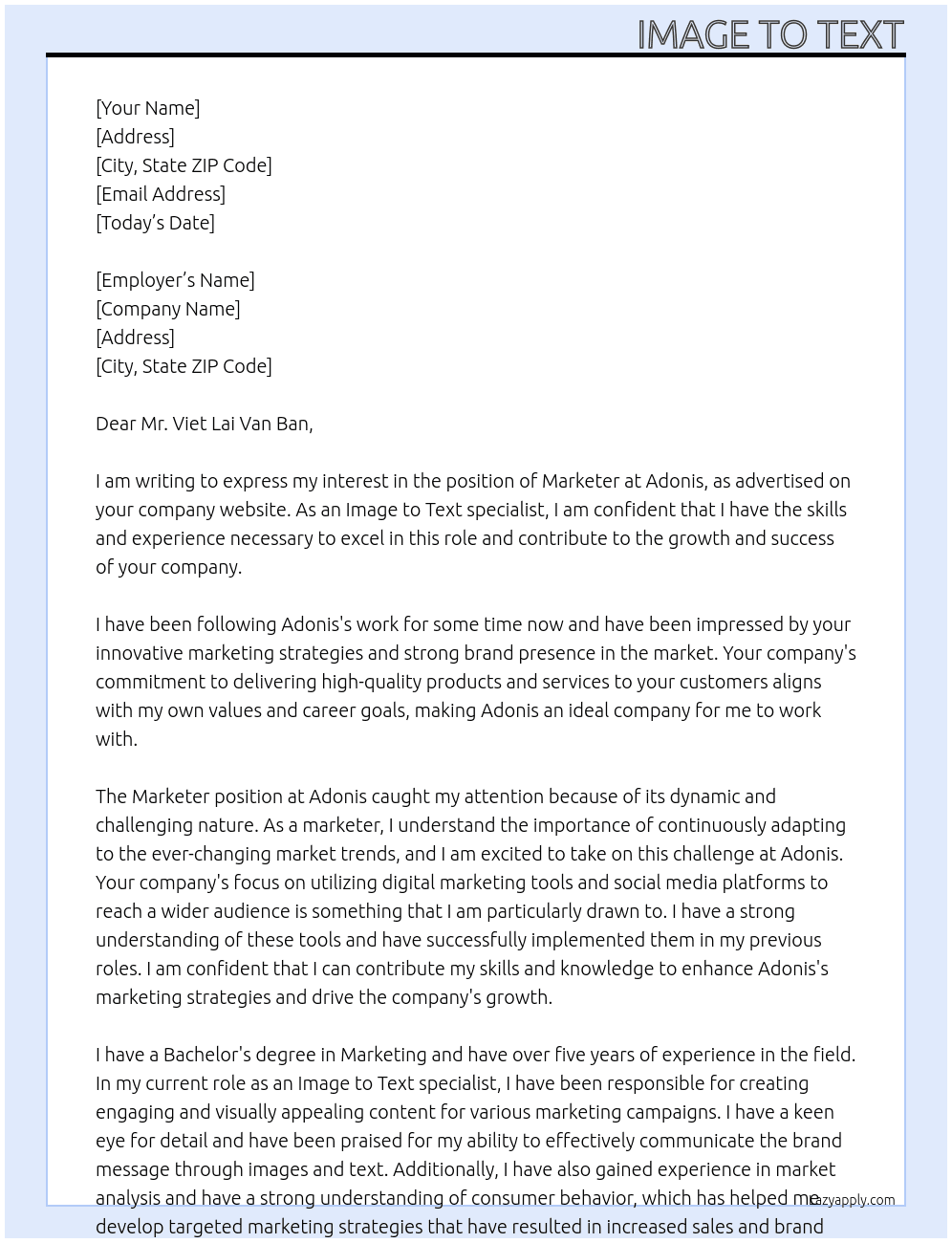 marketer At Adonis Cover Letter