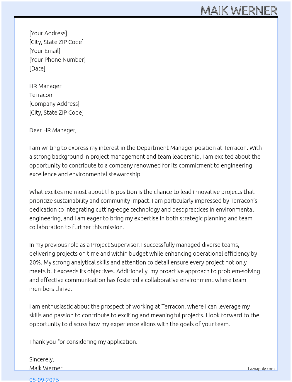 Department Manager At Terracon Cover Letter