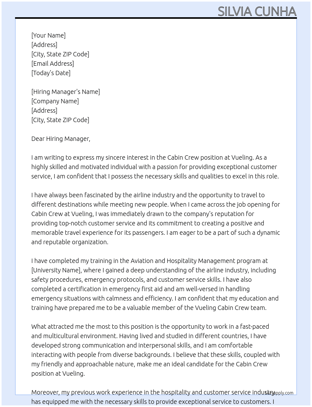 Cabin crew At Vueling Cover Letter