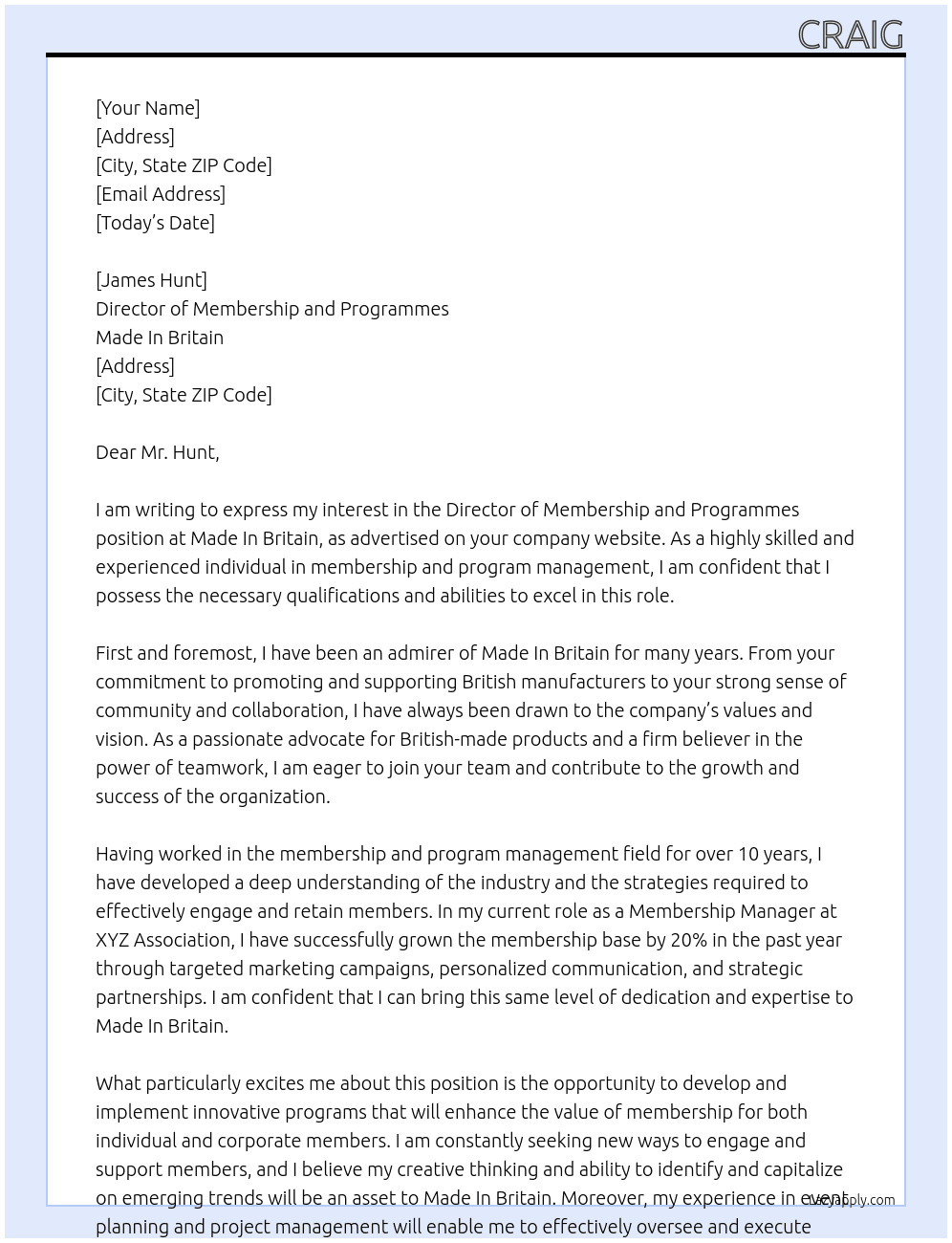 Director of Membership and Programmes At Made In Britian Cover Letter