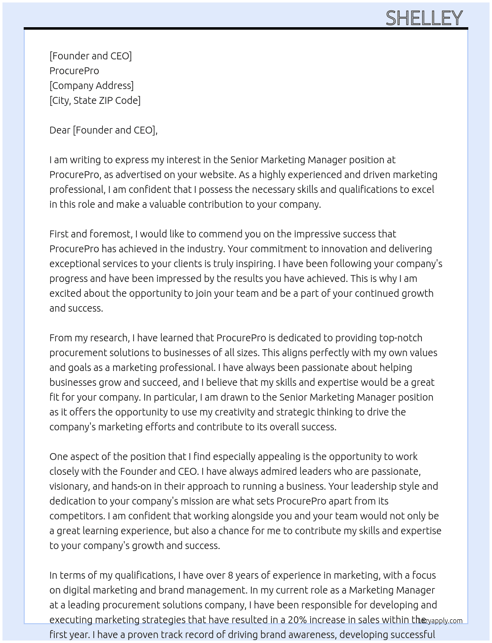 Senior Marketing Managet At ProcurePro Cover Letter