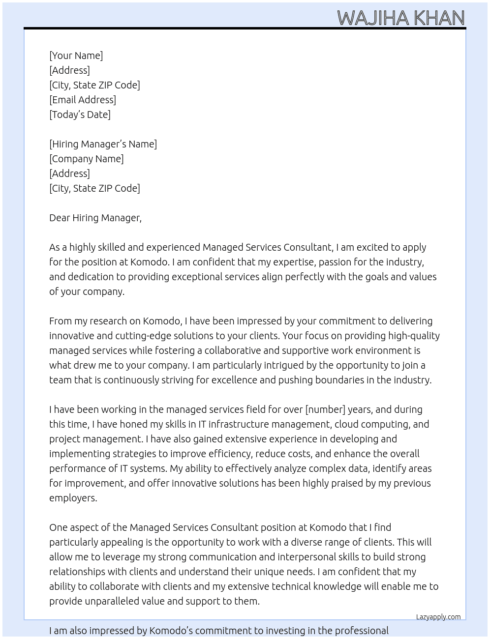 Managed Services Consultant At Komodo Cover Letter
