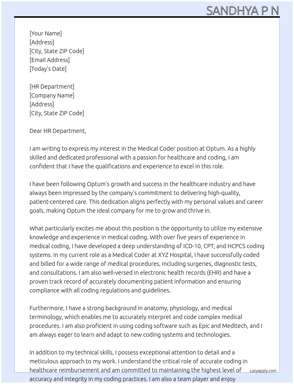 Medical Coder At Optum Cover Letter