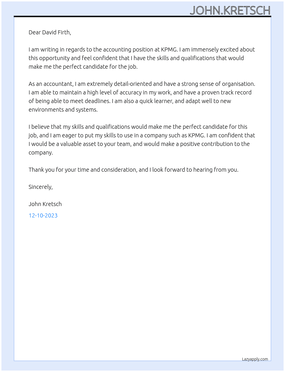 accounting At kpmg Cover Letter