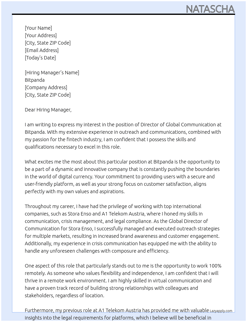 Cover letter for director of global communication - LazyApply