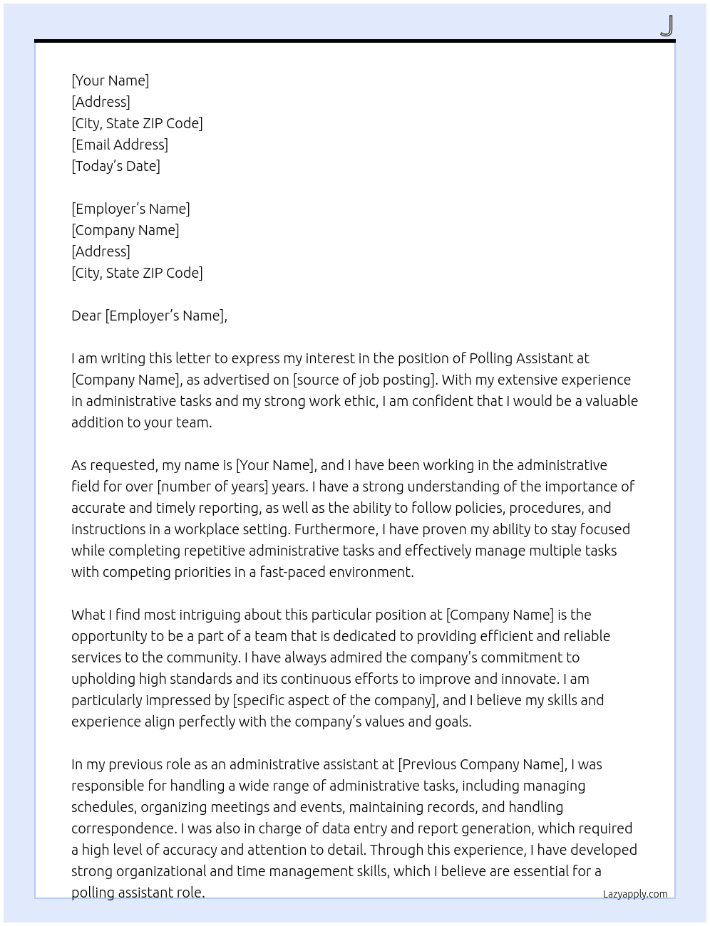 polling assistant At j Cover Letter