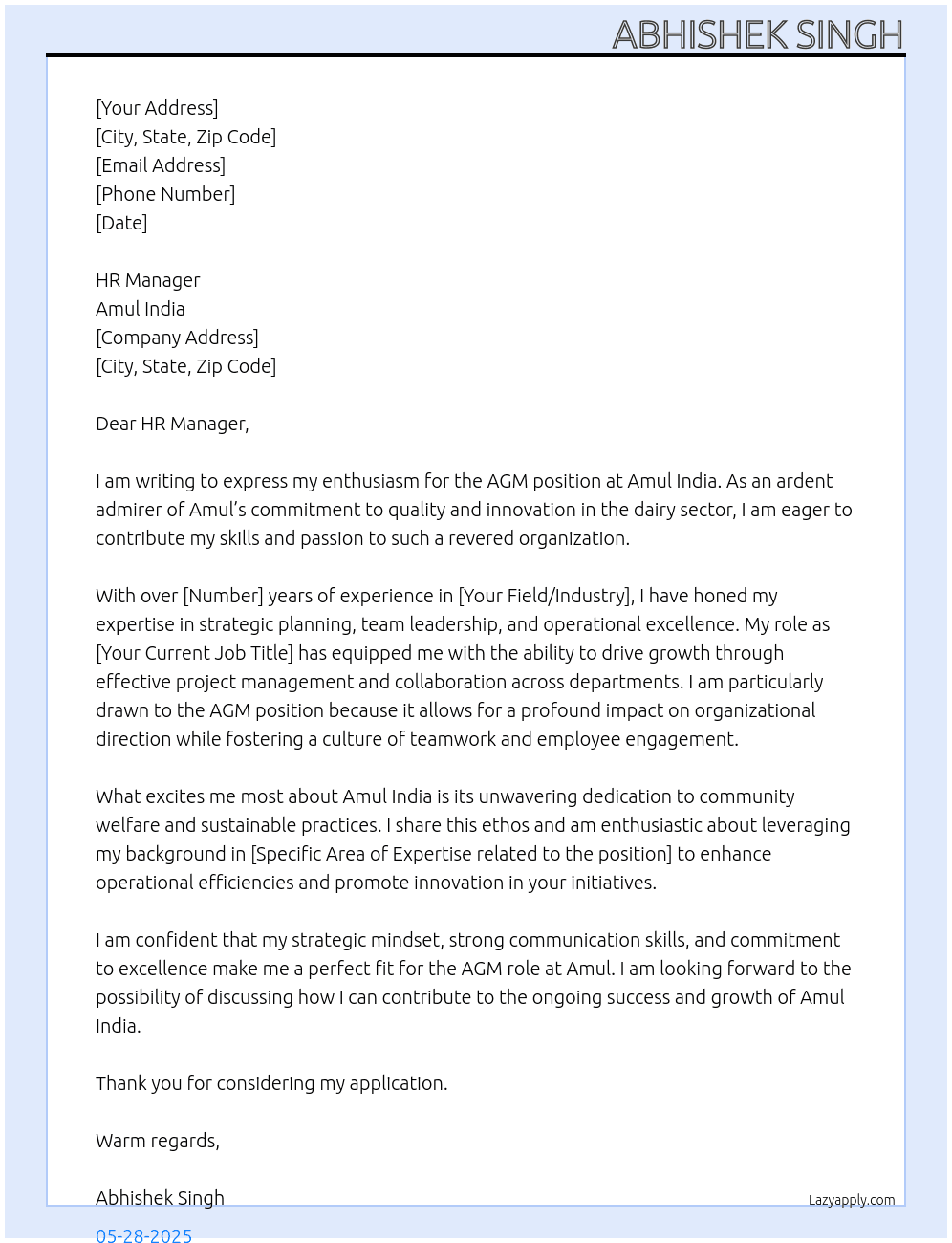Agm At Amul India Cover Letter