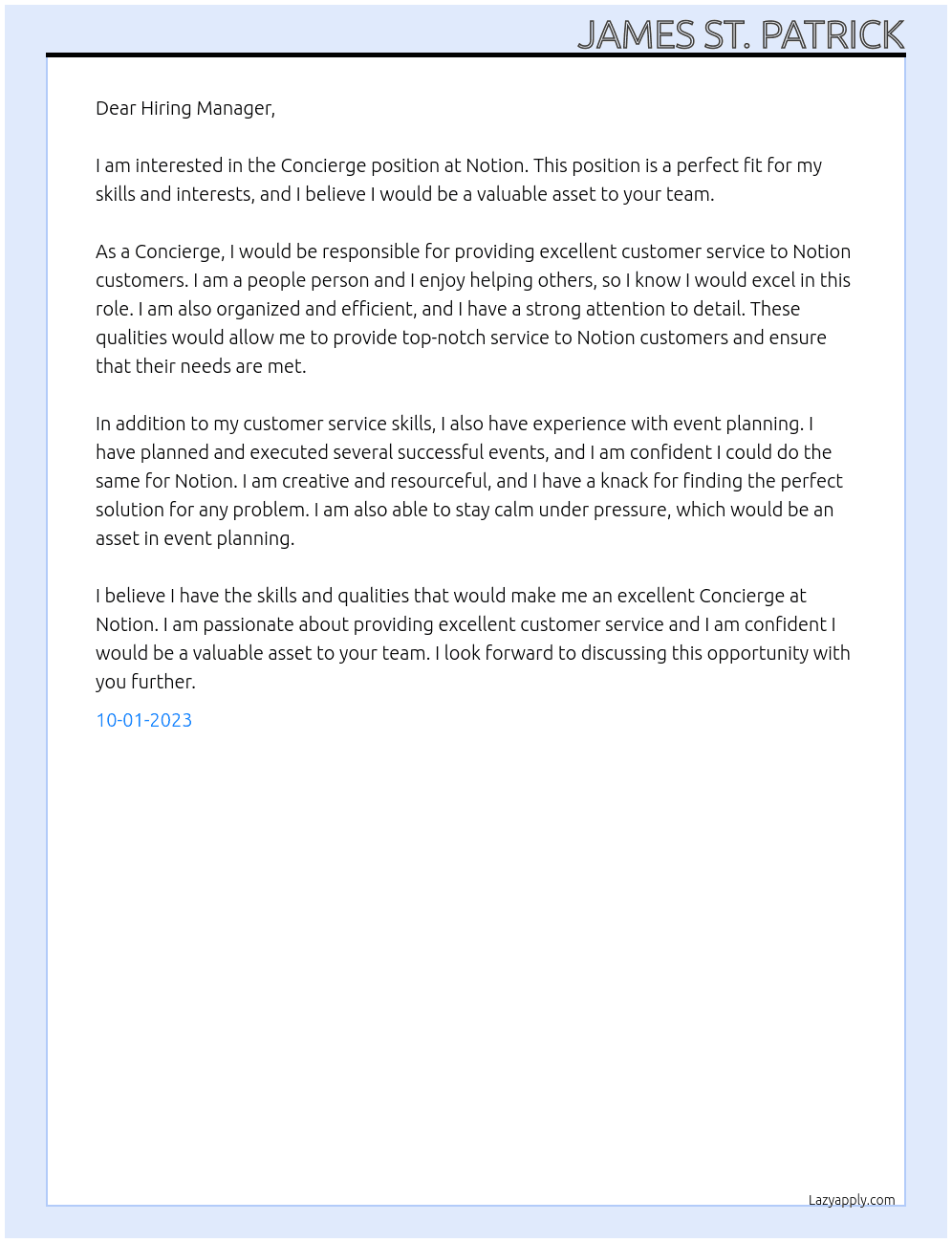 Concierge At Notion Cover Letter