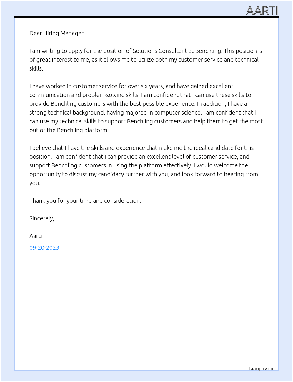 solutions consultant At Benchling Cover Letter