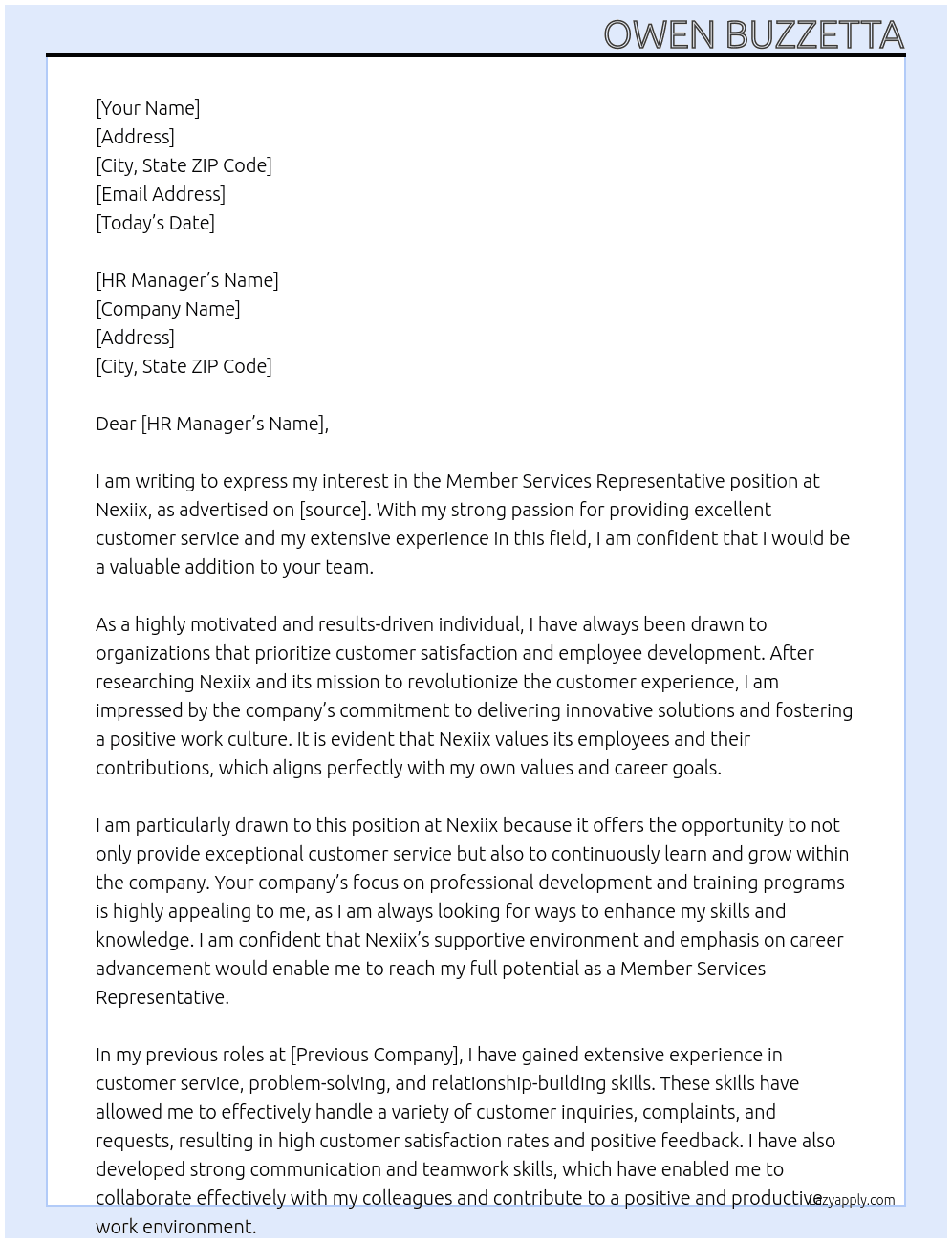 Member Services Representative At Nexiix Cover Letter