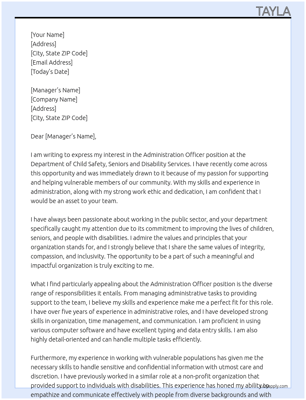 Administration Officers At  Department of Child Safety, Seniors and Disability Service Cover Letter