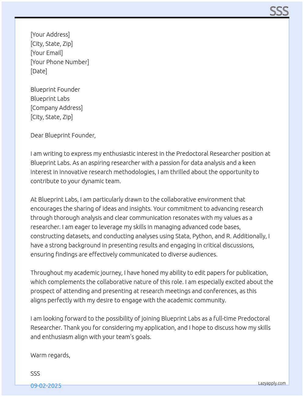 Predoctoral Researcher At Blueprint Labs Cover Letter