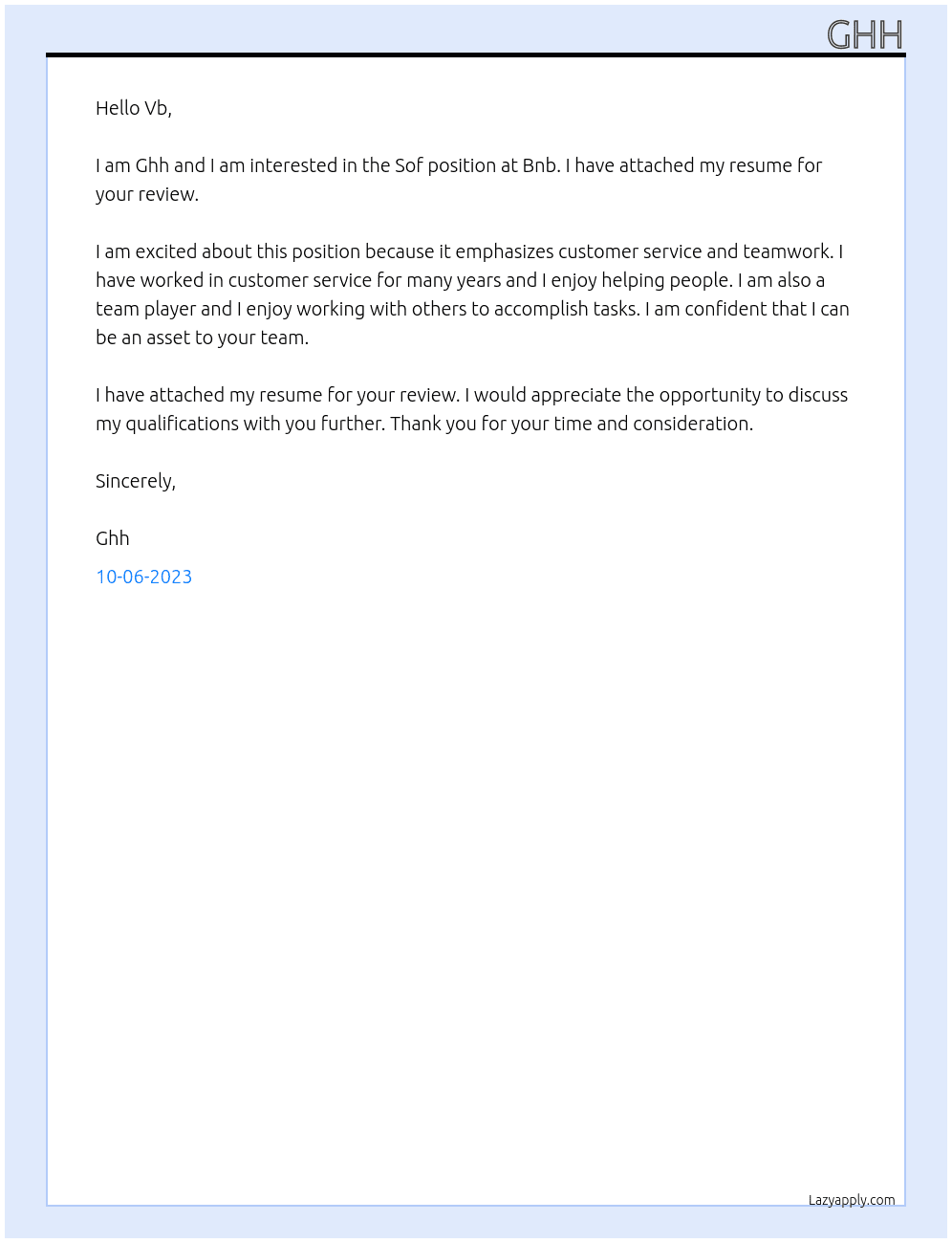 Sof At Bnb Cover Letter