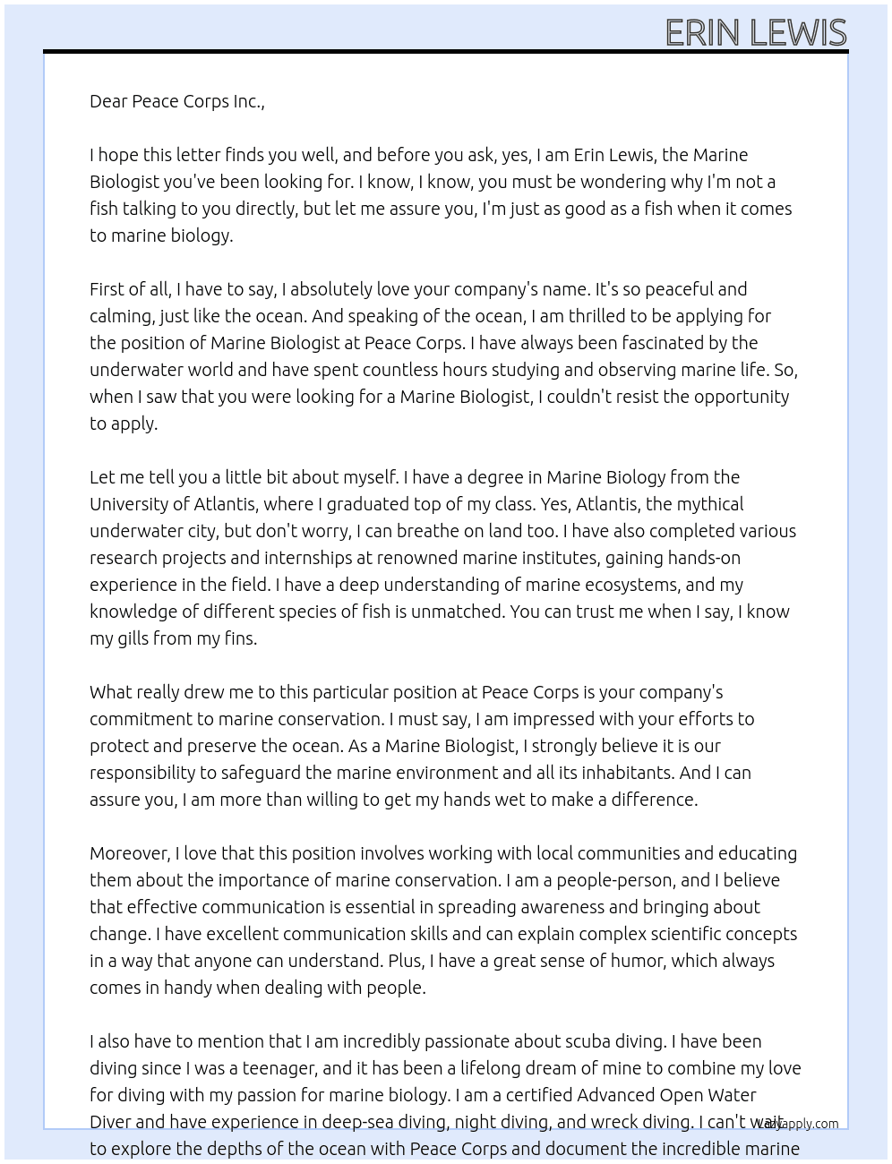 Marine Biologist At Peace Corps Cover Letter