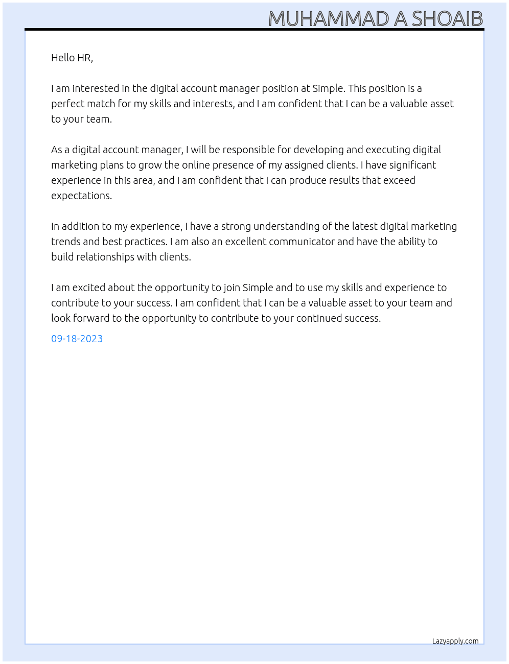 digital Account Manager At Simple Cover Letter