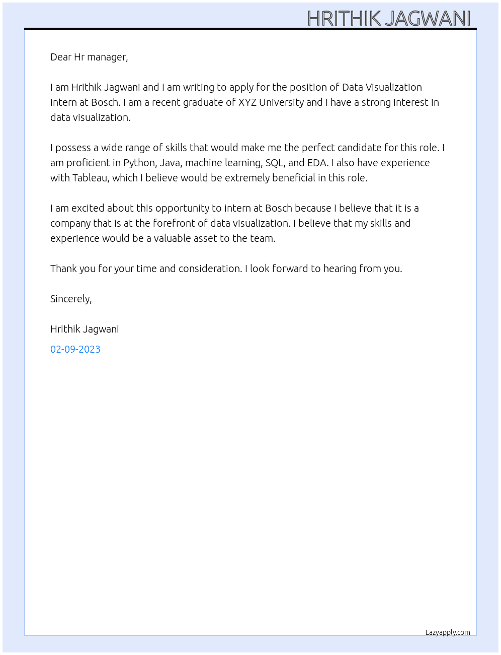 Cover letter for data visualization intern - LazyApply