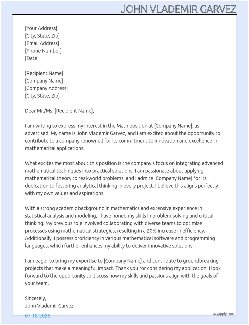 Cover letter for math - LazyApply
