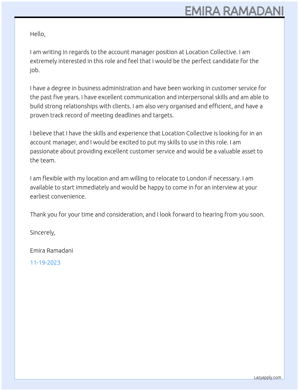 Account manager At Location Collective Cover Letter