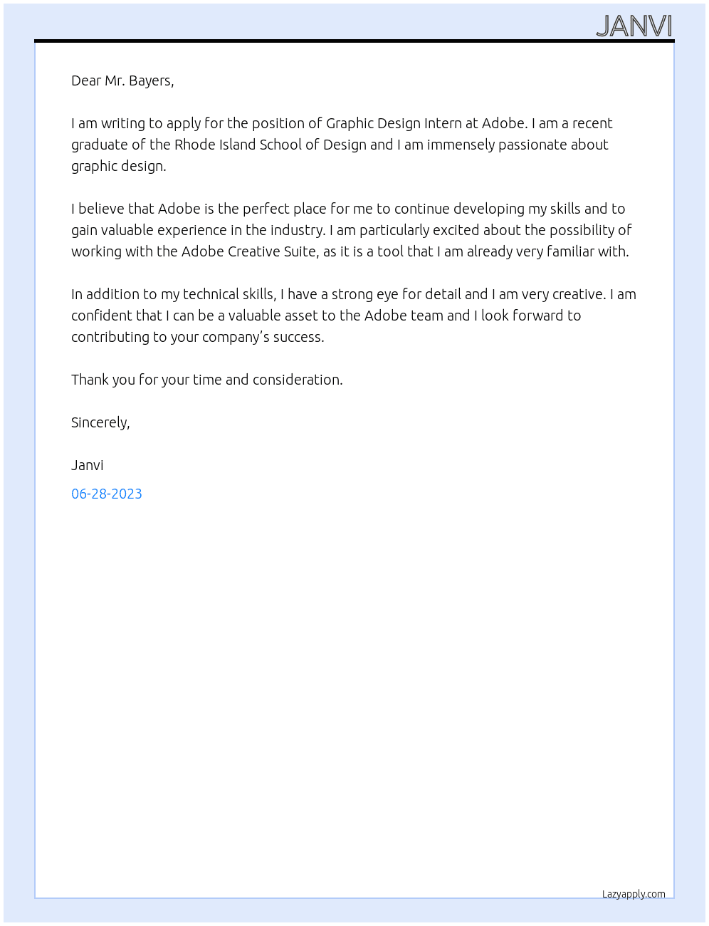 Graphic Design Intern At Adobe Cover Letter