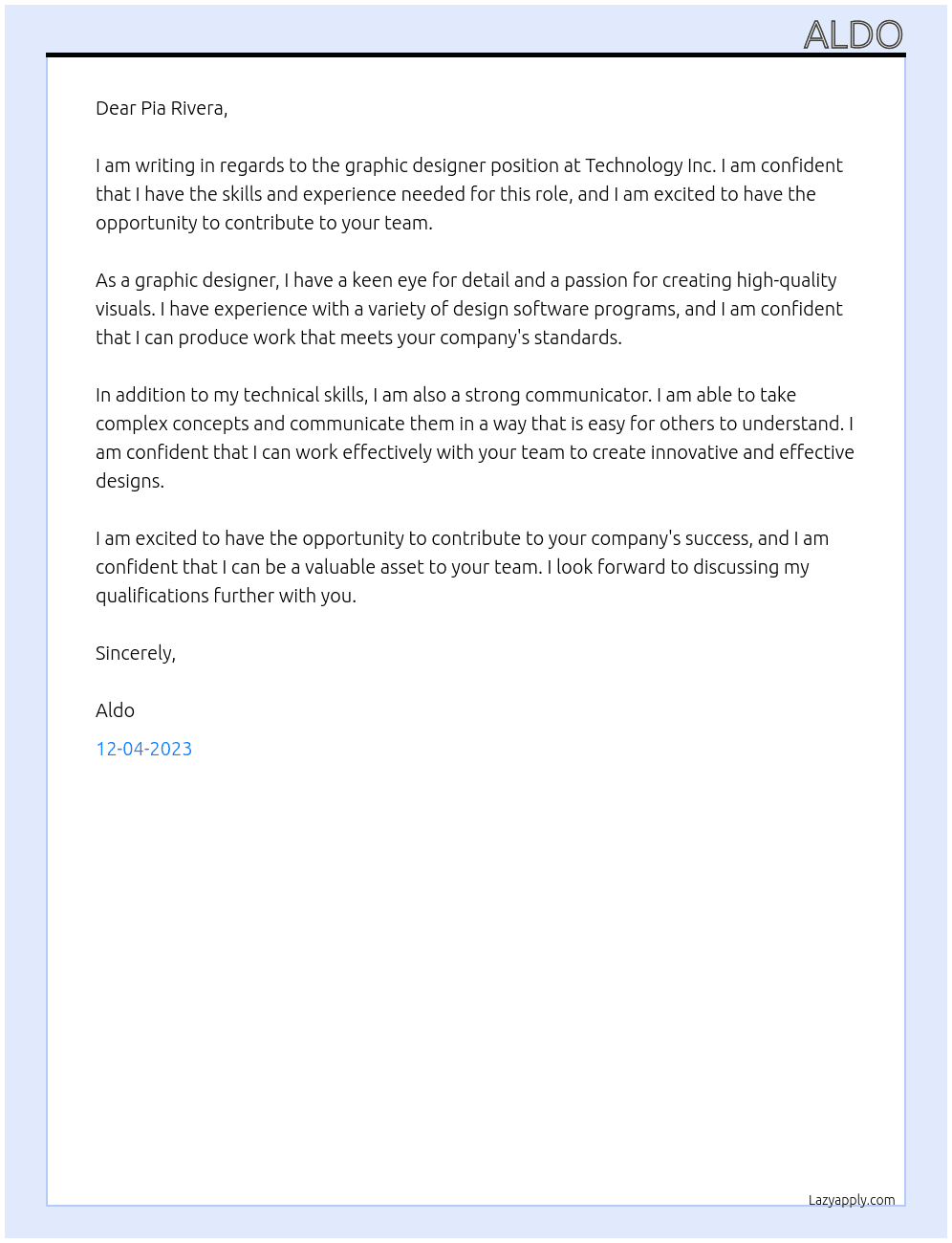 graphic designer At Technology Inc Cover Letter