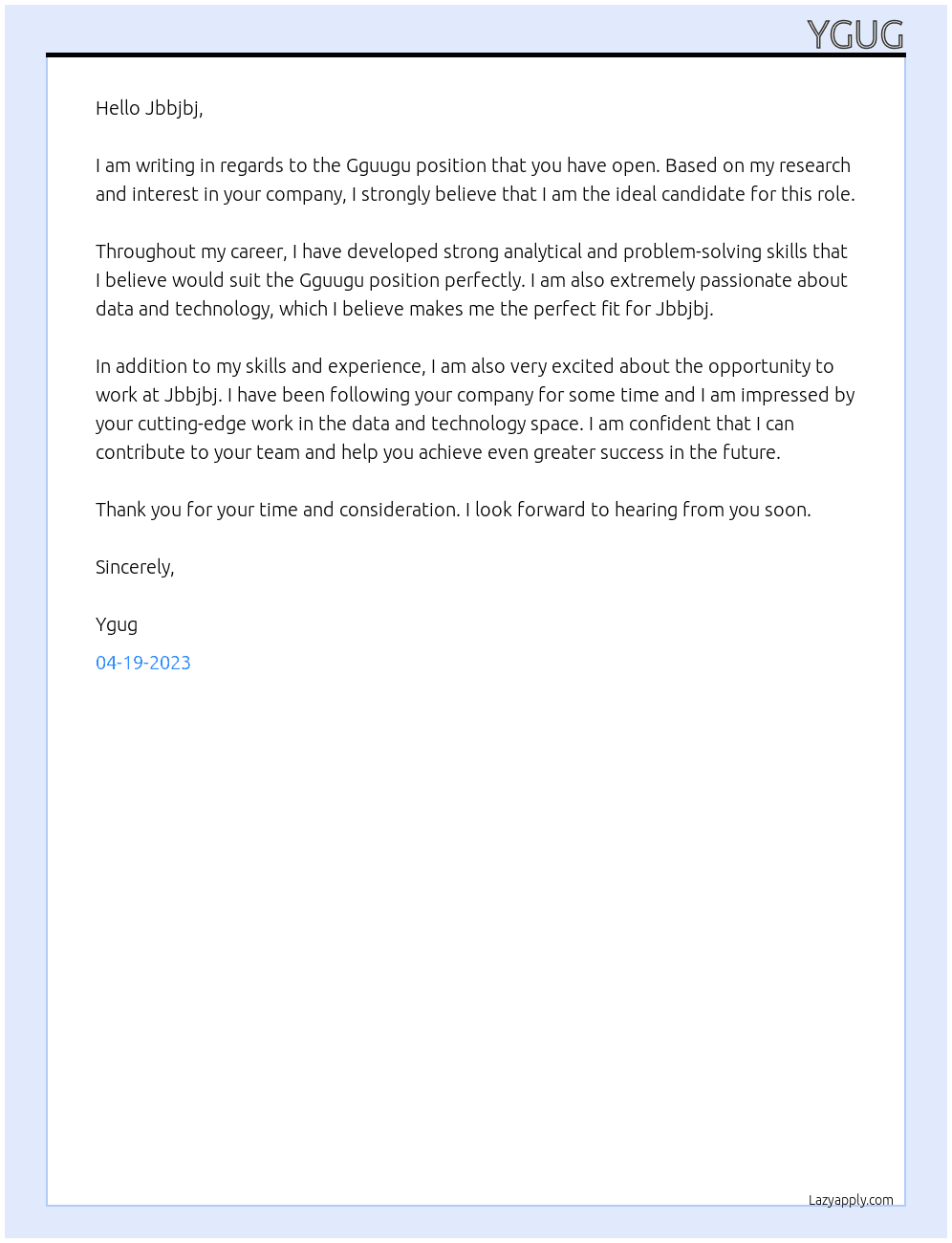 Gguugu At Jbbjbj Cover Letter