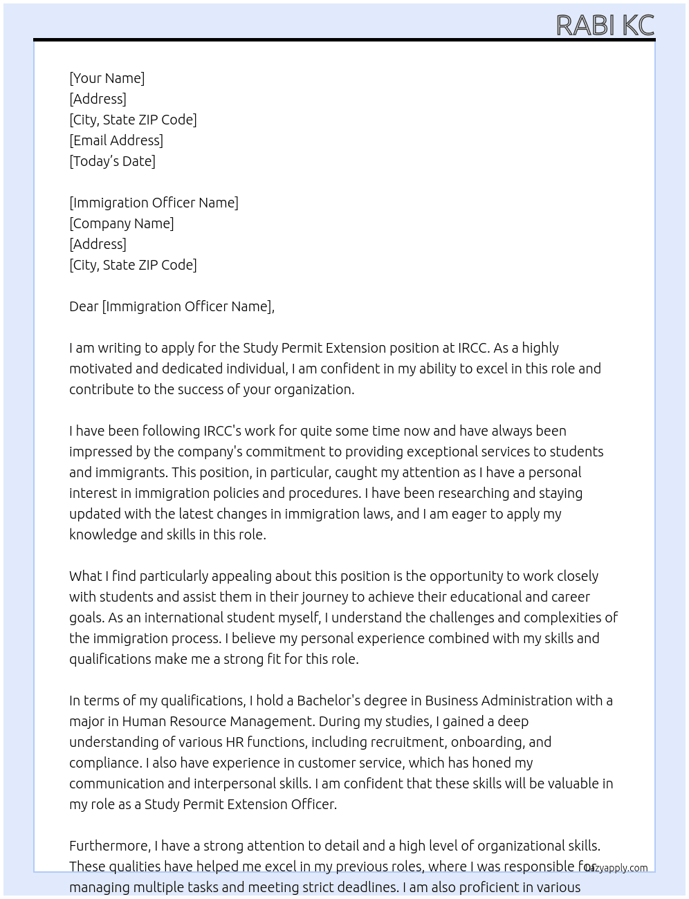 Study Permit Extension At IRCC Cover Letter
