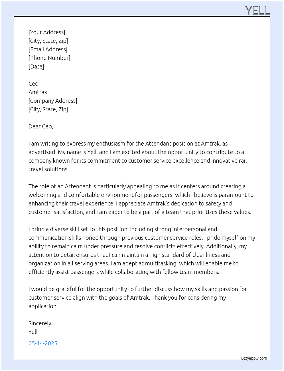attendant  At Amtrak Cover Letter
