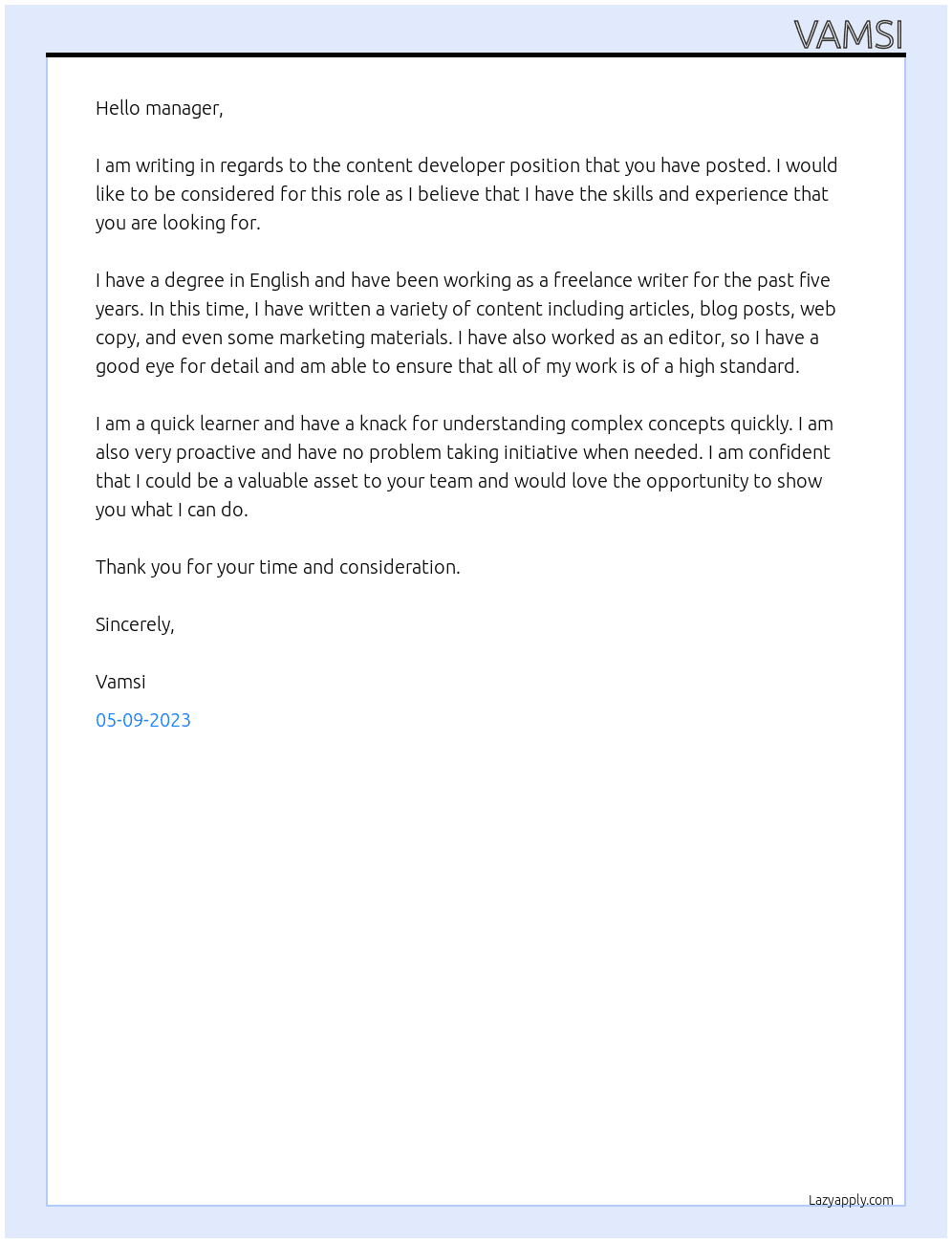 content ddeveloper At exoedge Cover Letter