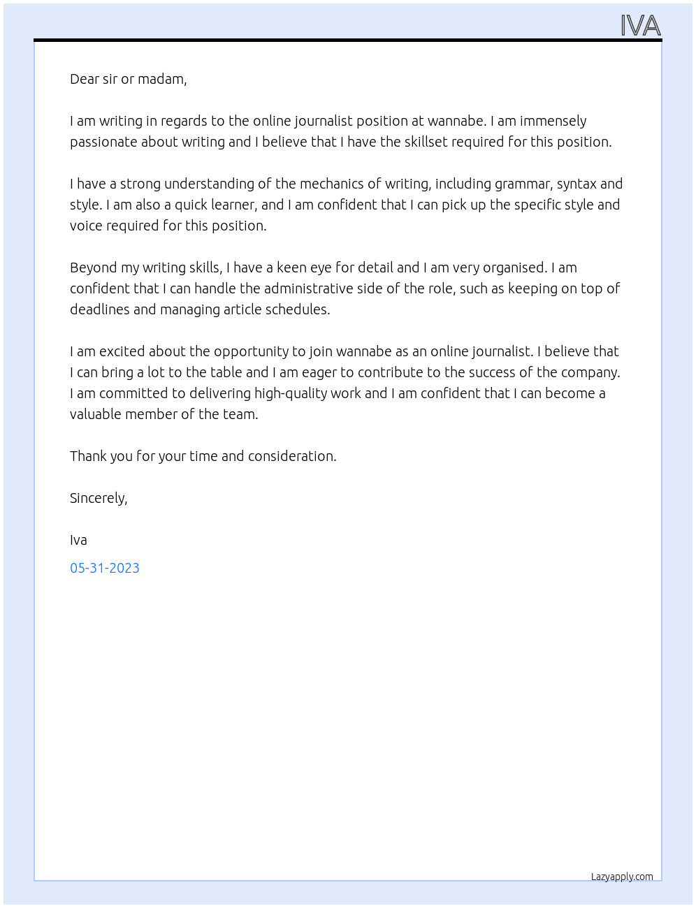 online journalist At wannabe Cover Letter
