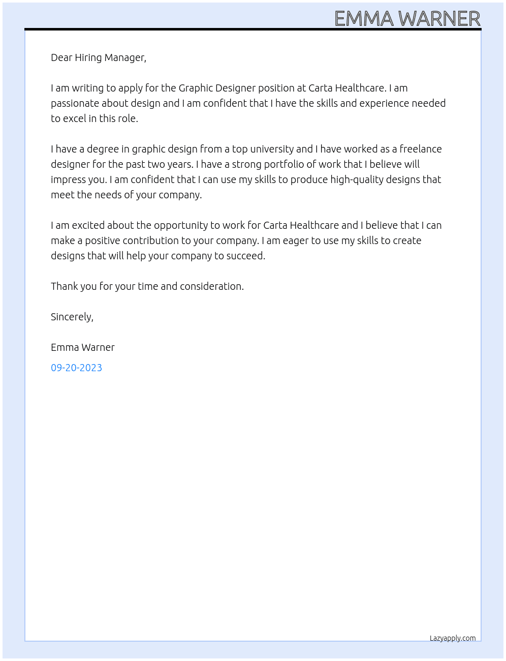 Graphic Designer At  Carta Healthcare Cover Letter