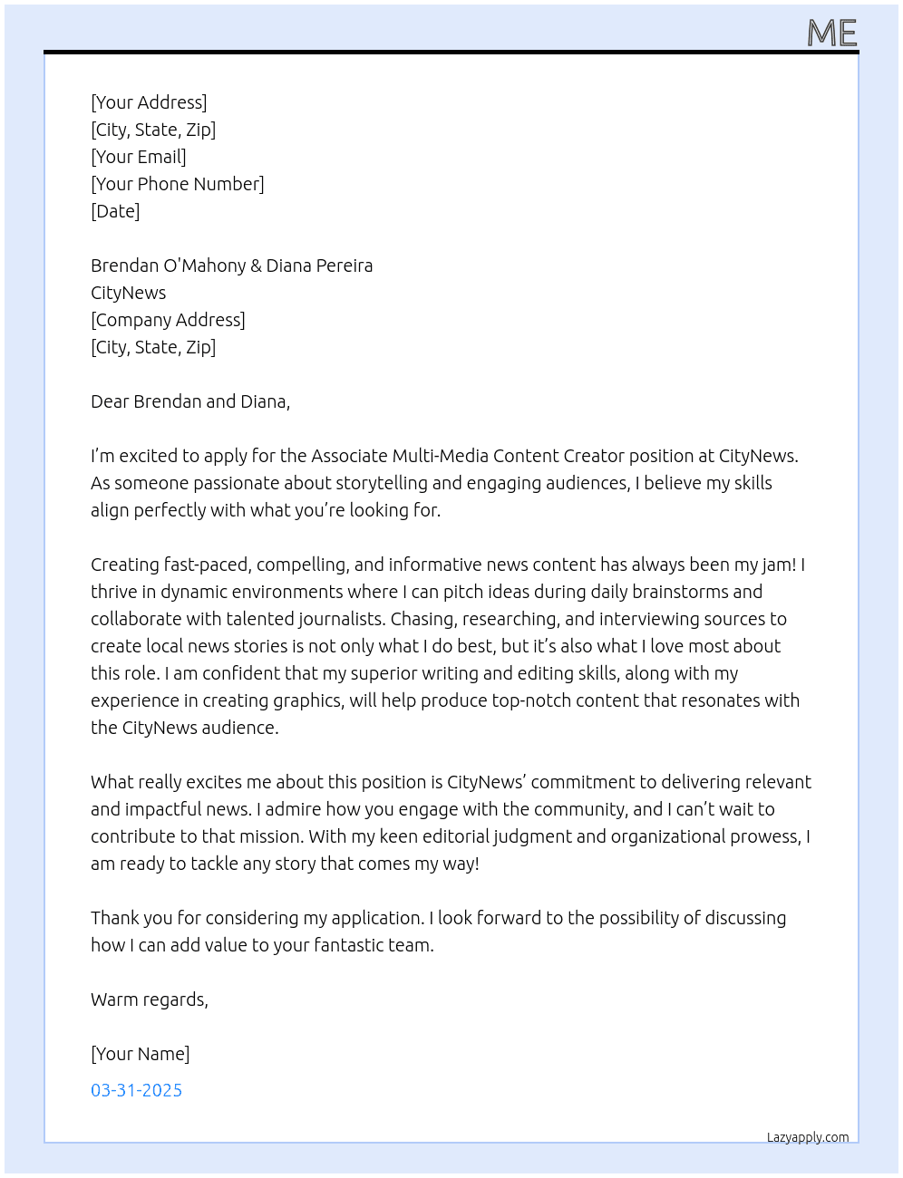 Cover letter for associate multi-media content creator - LazyApply