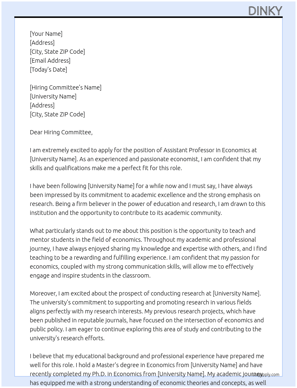 Cover letter for assistant professor economics - LazyApply
