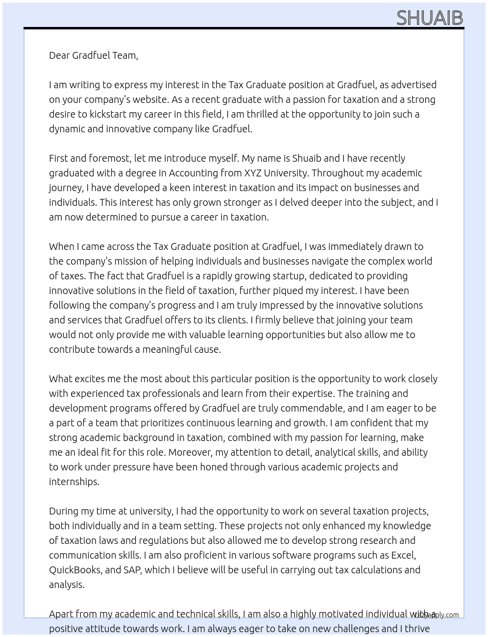 Tax Graduate At Gradfuel Cover Letter
