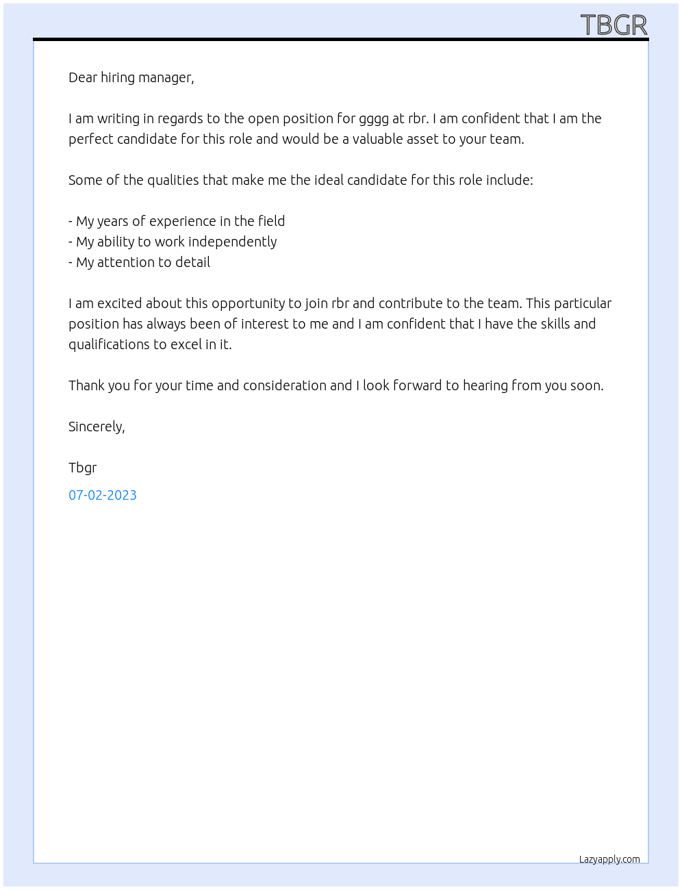 gggg At rbr Cover Letter