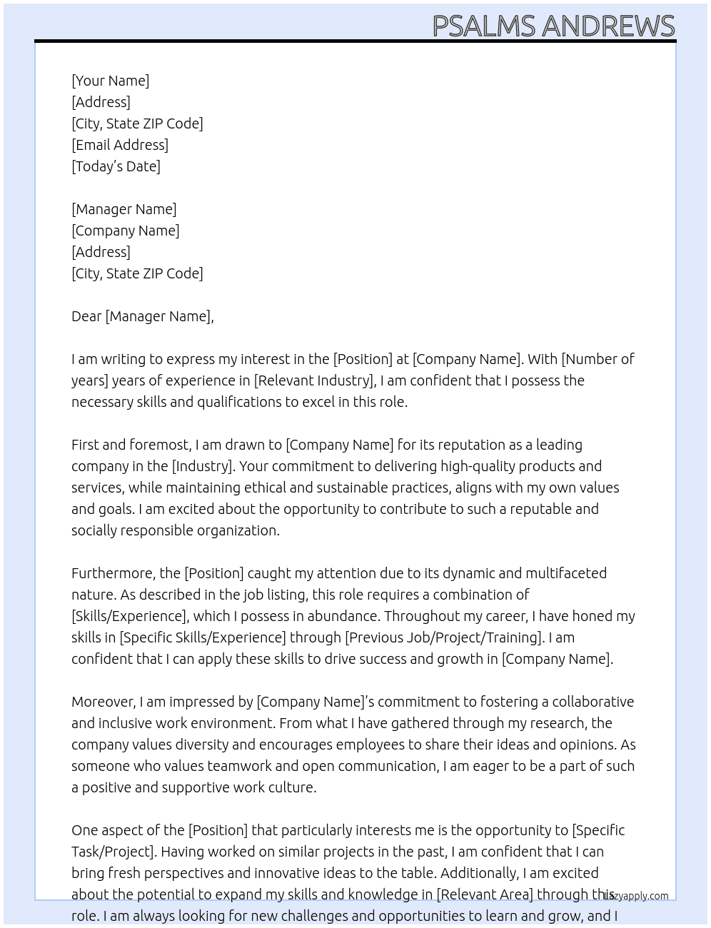 Company At Company Cover Letter