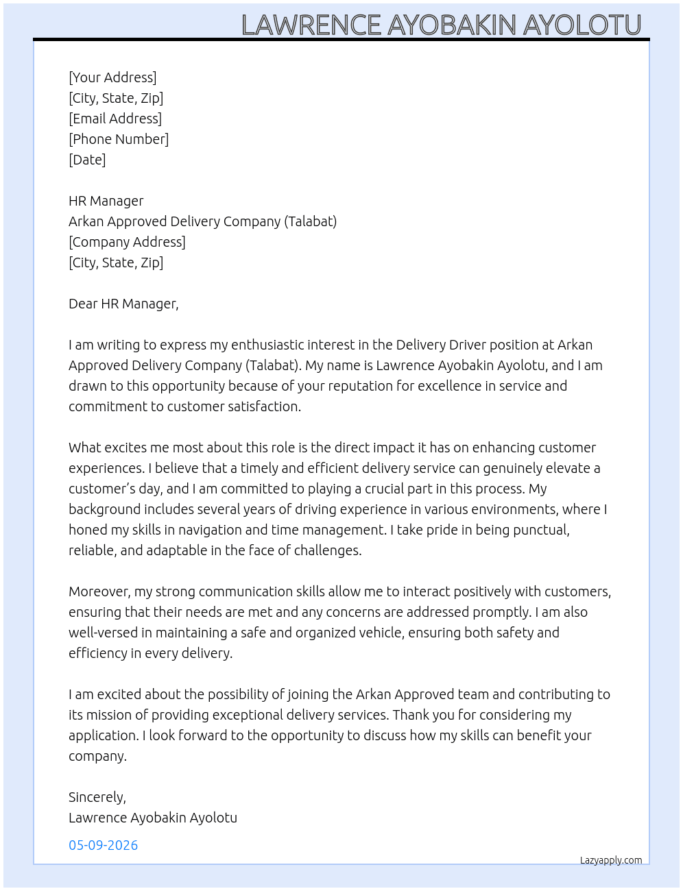 Cover letter for delivery driver - LazyApply