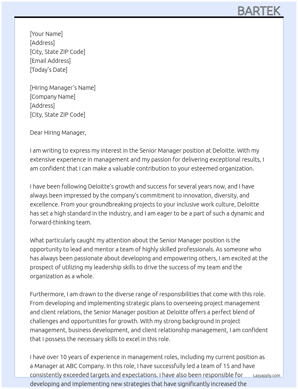 Senior Manager At deloitte Cover Letter