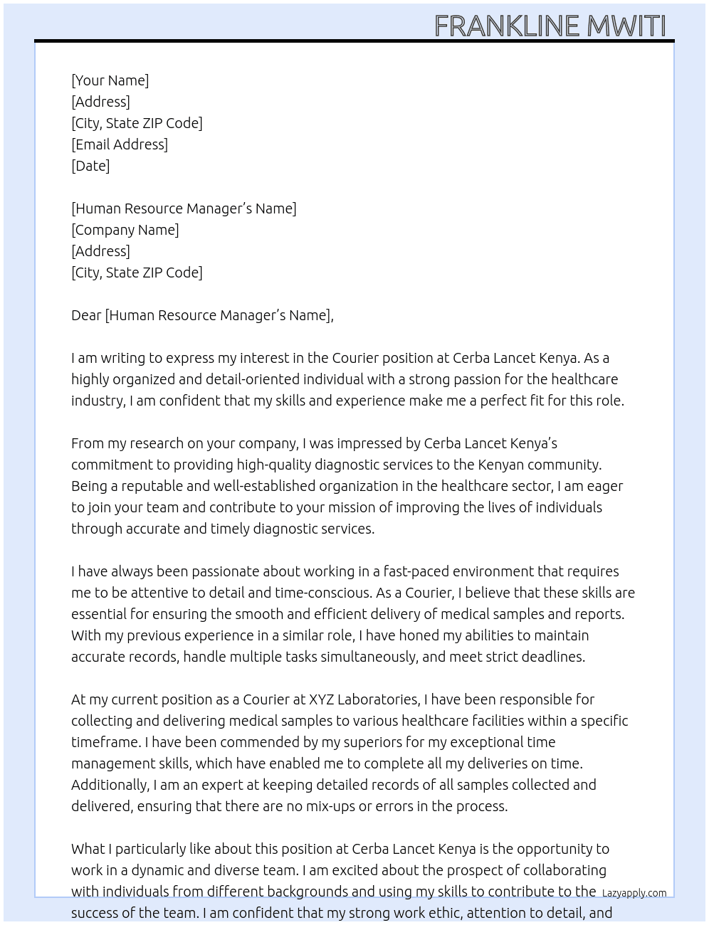 Courier At  Cerba Lancet Kenya Cover Letter