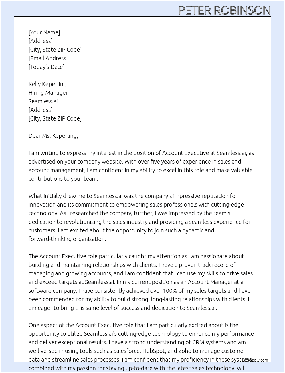 Account Executive At Seamless.ai Cover Letter