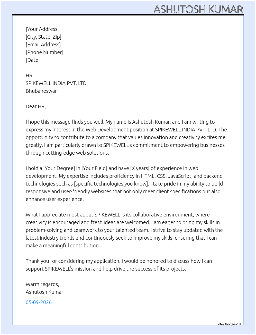 Cover letter for web development - LazyApply