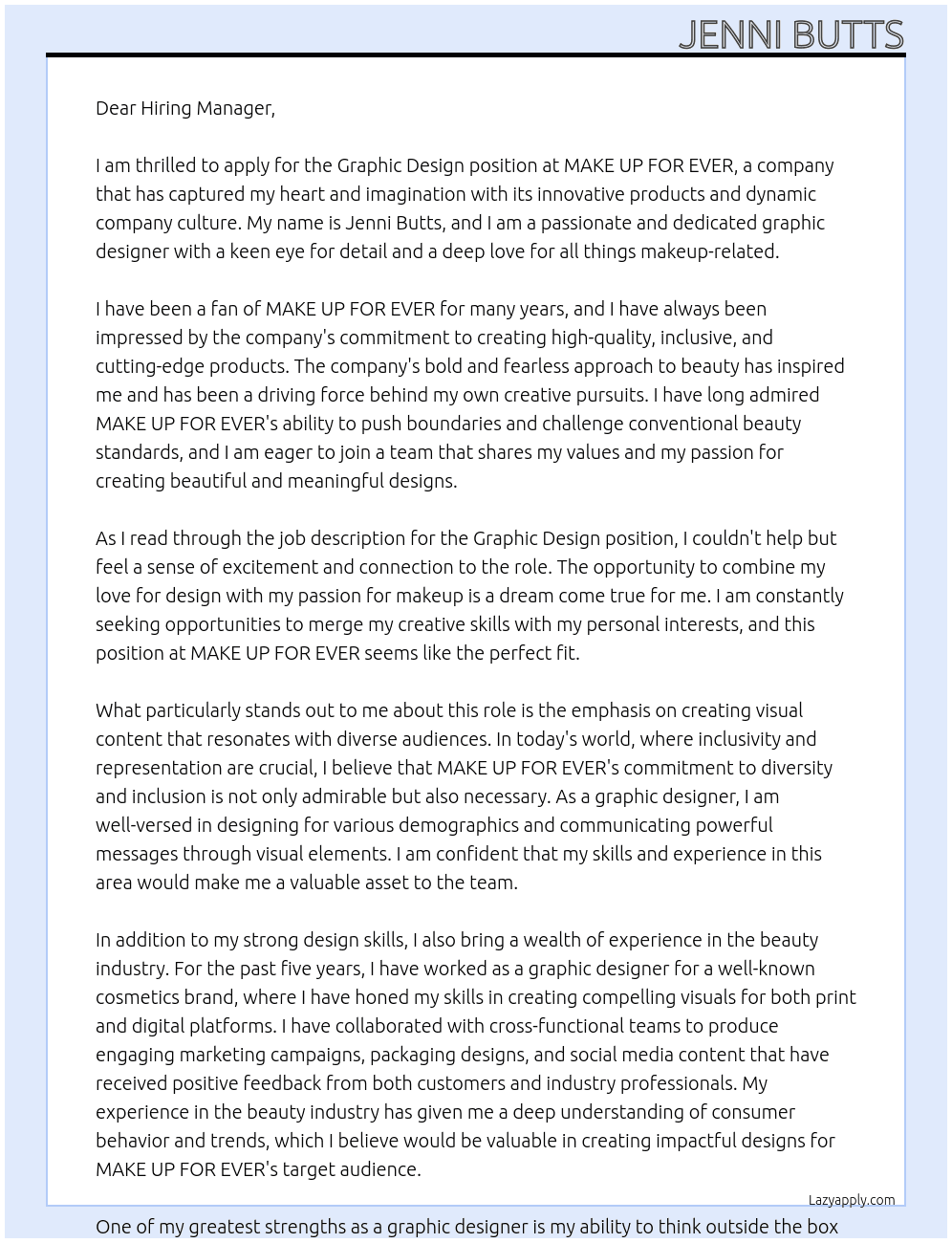 Graphic Design At MAKE UP FOR EVER Cover Letter