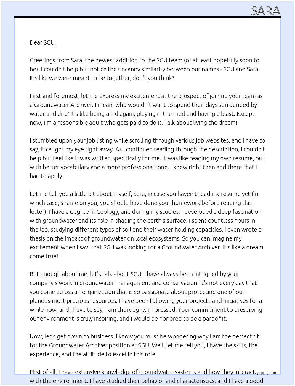 groundwater archiver At SGU Cover Letter