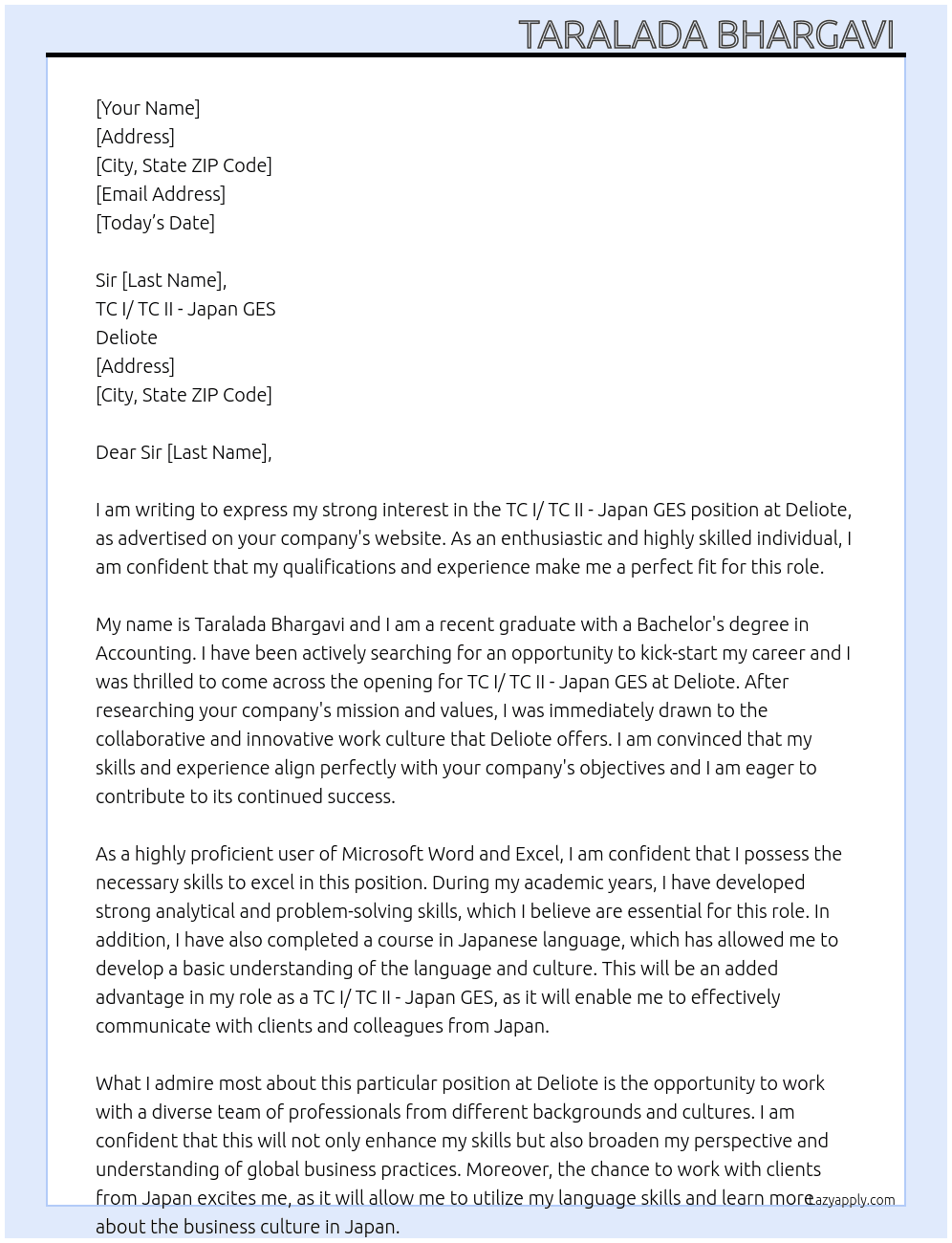 TC I/ TC II - Japan GES  At Deliote  Cover Letter