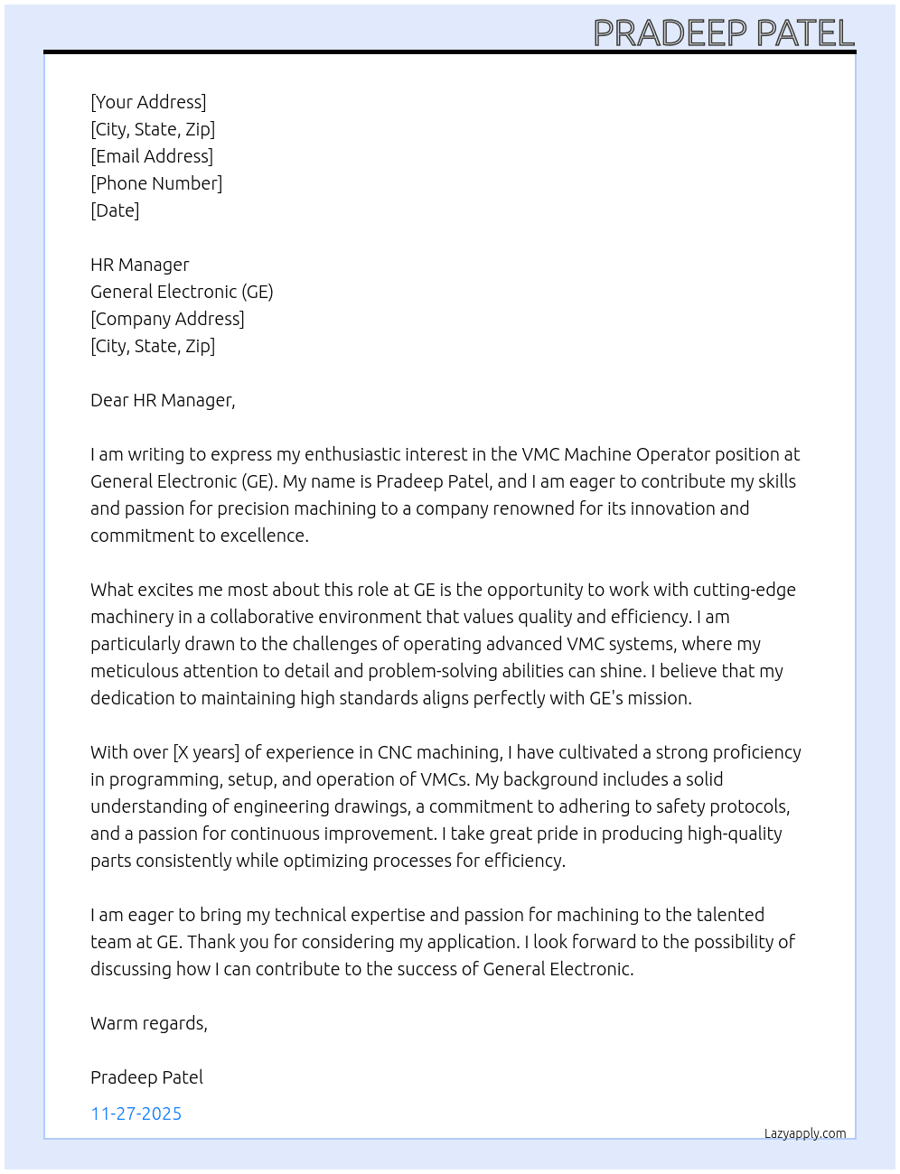 Cover letter for vmc machine operator - LazyApply