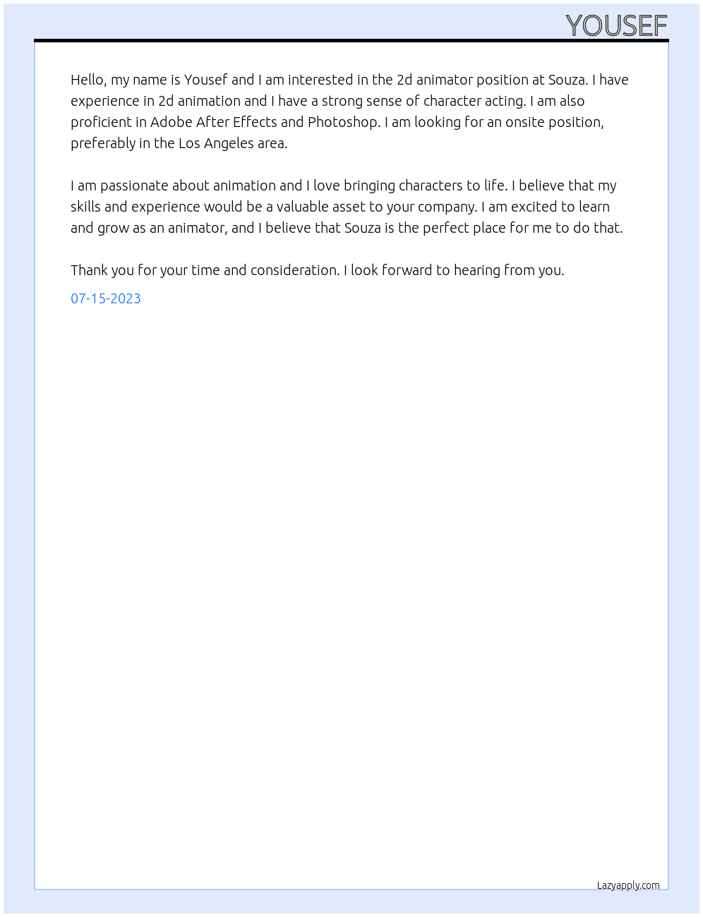 2d animator At Souza Cover Letter
