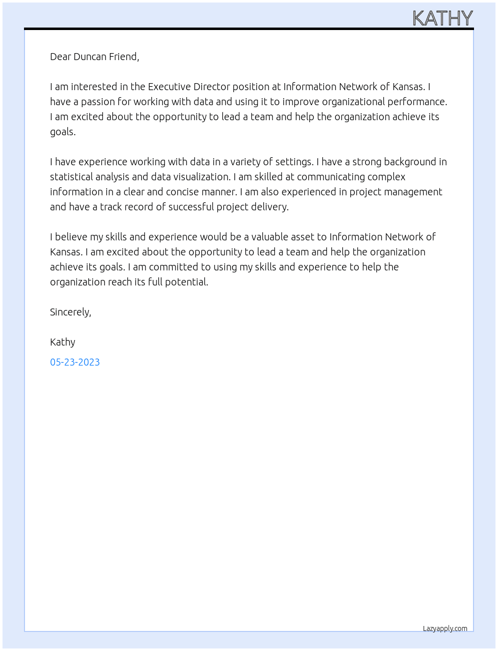Executive Director At Information Network of Kansas Cover Letter